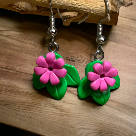 Brick Nic Lego Flower on Leaf Hook Earrings