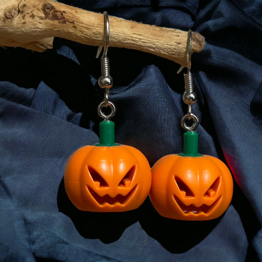 Brick Nic Lego Halloween Pumpkin Hook Earrings