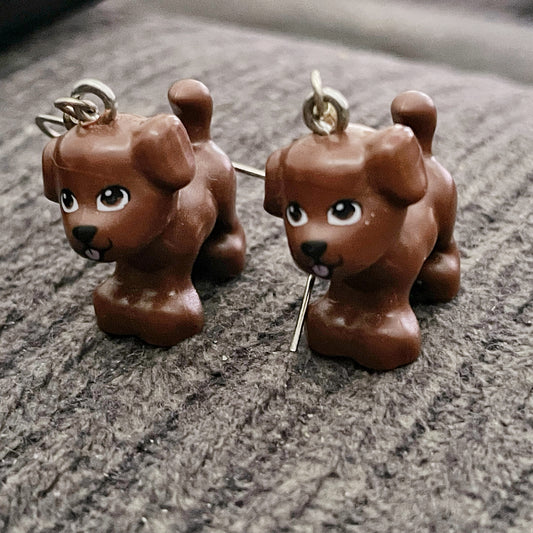 Brick Nic Cute Brown Lego Dog Earrings