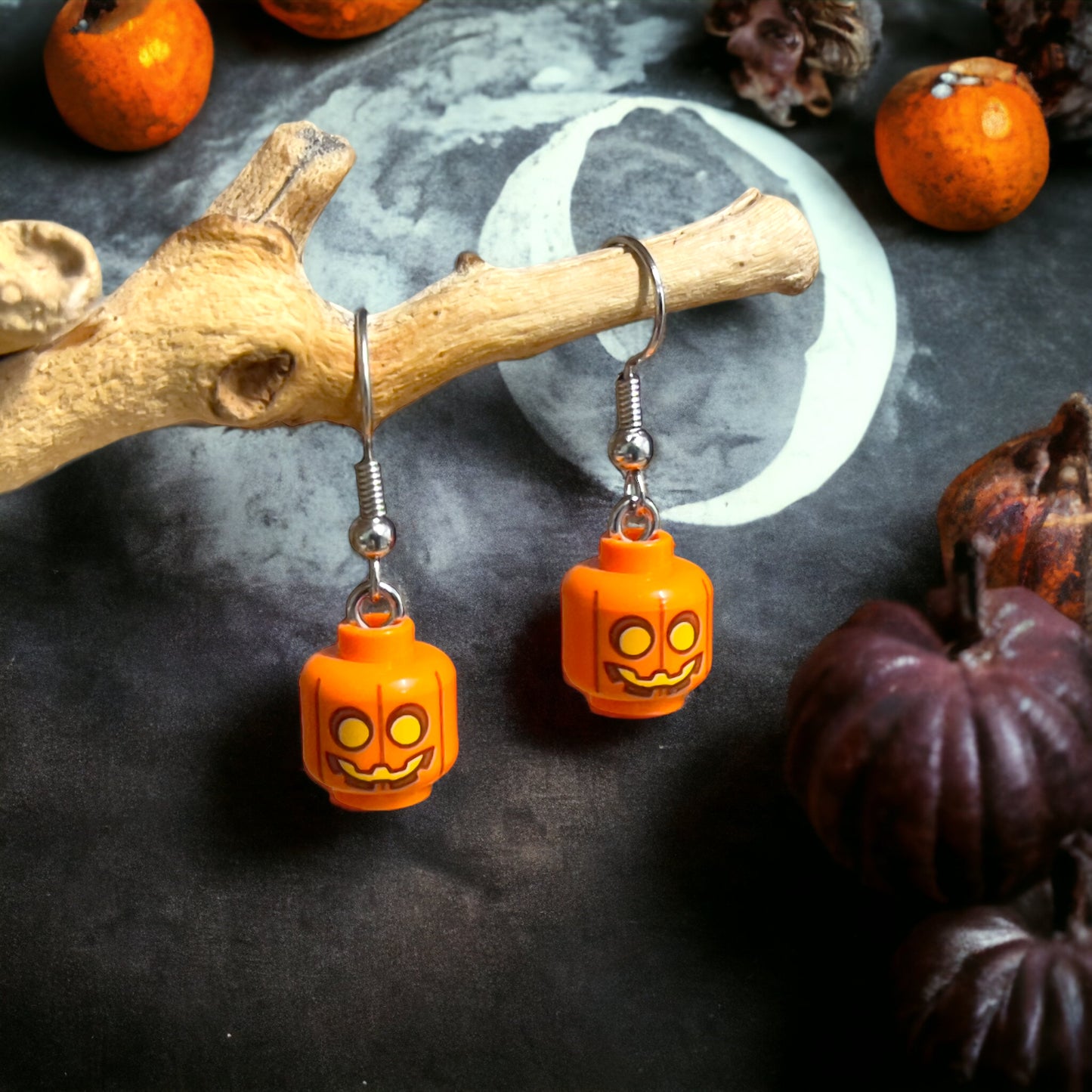 Brick Nic Lego Halloween Pumpkin Hook Earrings